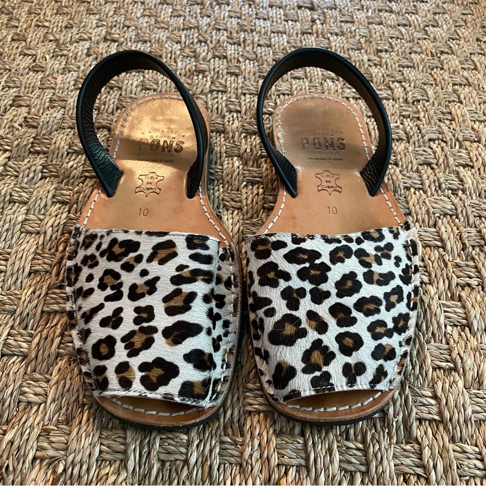 PONS AVARCA Leather Leopard Animal Print Sandals sz 10